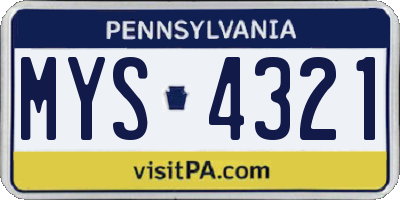 PA license plate MYS4321
