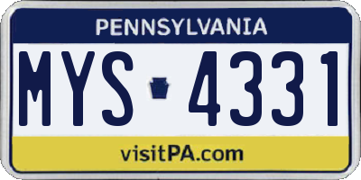 PA license plate MYS4331
