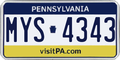 PA license plate MYS4343