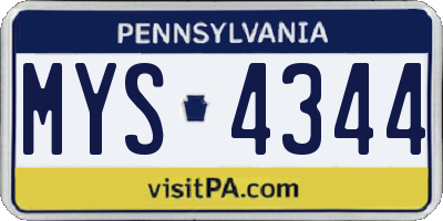 PA license plate MYS4344