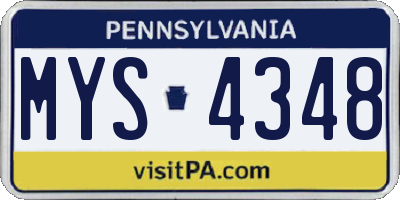 PA license plate MYS4348