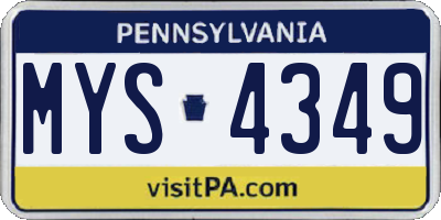 PA license plate MYS4349