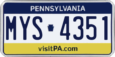 PA license plate MYS4351