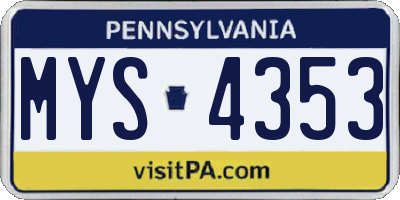 PA license plate MYS4353