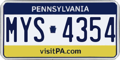 PA license plate MYS4354
