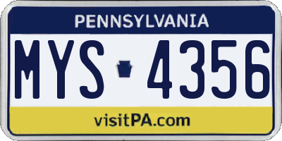 PA license plate MYS4356