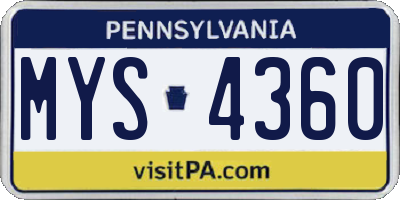 PA license plate MYS4360