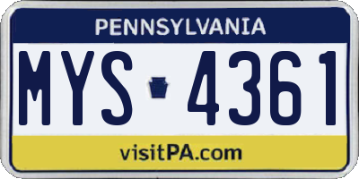 PA license plate MYS4361