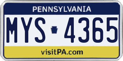 PA license plate MYS4365
