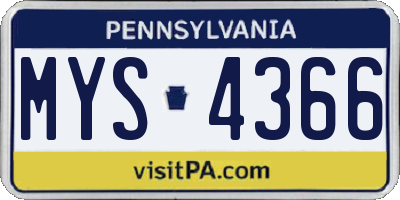 PA license plate MYS4366