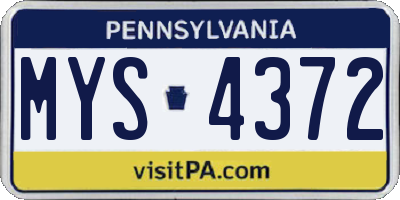 PA license plate MYS4372