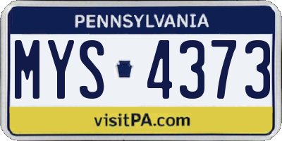 PA license plate MYS4373