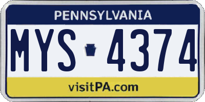 PA license plate MYS4374