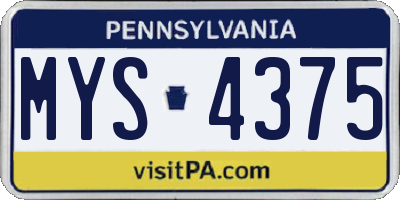 PA license plate MYS4375