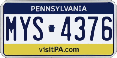 PA license plate MYS4376