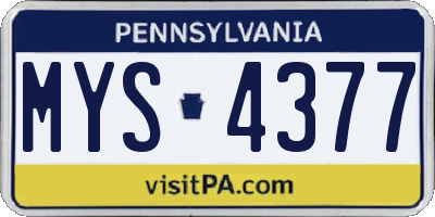 PA license plate MYS4377