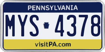 PA license plate MYS4378