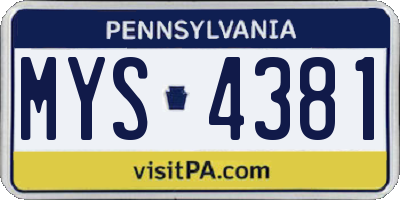 PA license plate MYS4381