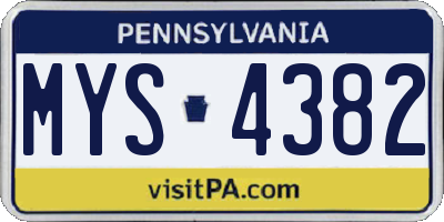 PA license plate MYS4382