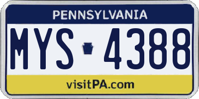 PA license plate MYS4388