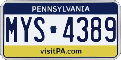 PA license plate MYS4389