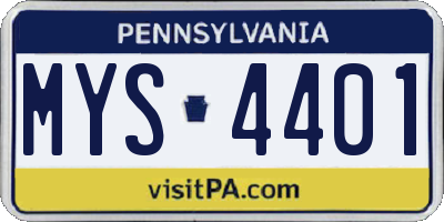 PA license plate MYS4401