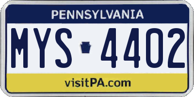 PA license plate MYS4402