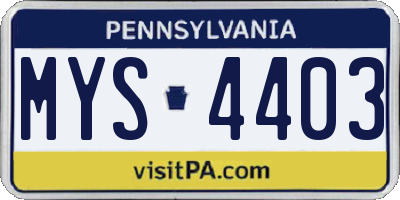 PA license plate MYS4403