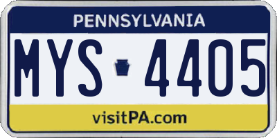 PA license plate MYS4405