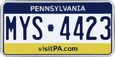 PA license plate MYS4423