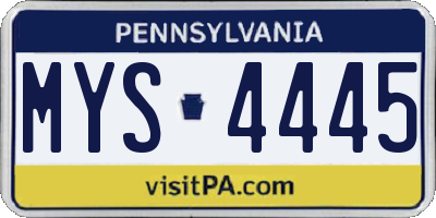 PA license plate MYS4445