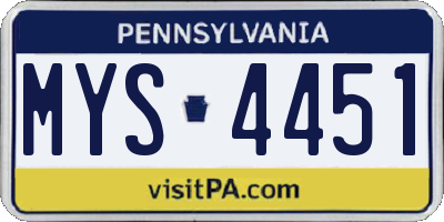 PA license plate MYS4451