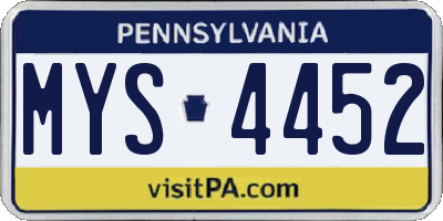 PA license plate MYS4452