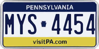 PA license plate MYS4454