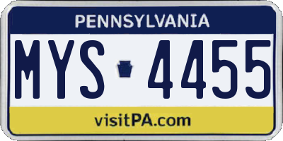 PA license plate MYS4455