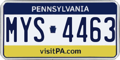 PA license plate MYS4463