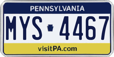 PA license plate MYS4467