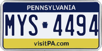 PA license plate MYS4494