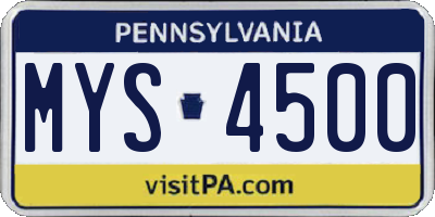 PA license plate MYS4500