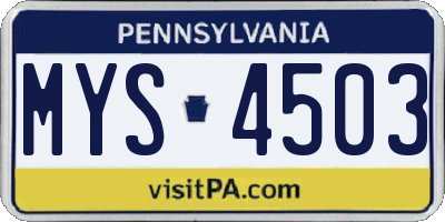 PA license plate MYS4503