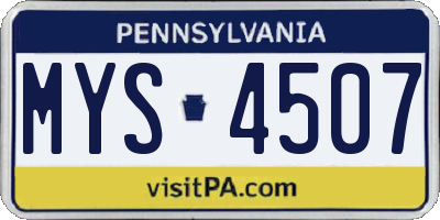 PA license plate MYS4507