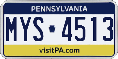 PA license plate MYS4513