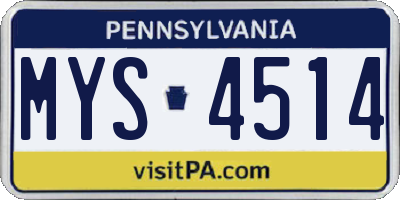 PA license plate MYS4514