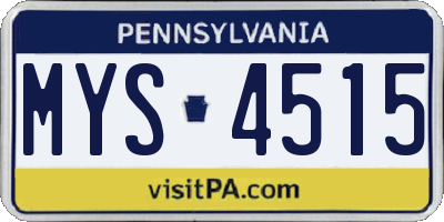 PA license plate MYS4515