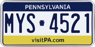 PA license plate MYS4521