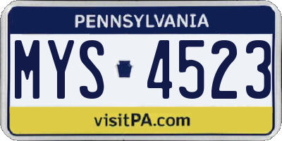 PA license plate MYS4523