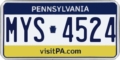 PA license plate MYS4524