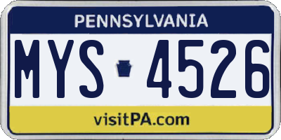PA license plate MYS4526