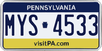 PA license plate MYS4533