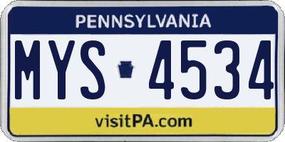 PA license plate MYS4534